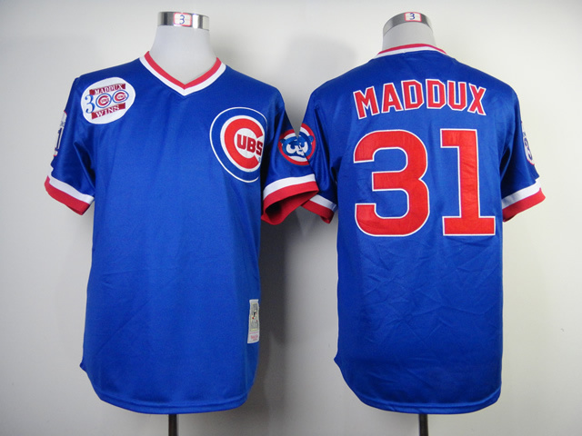 Men Chicago Cubs #31 Maddux Blue Throwback MLB Jerseys->chicago cubs->MLB Jersey